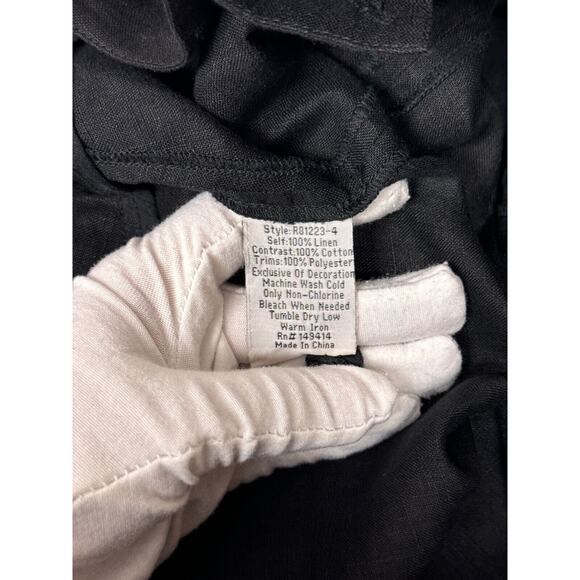 New Johnny Was Shorts Large Womens Black Linen Embroidered High Rise Belted - Picture 7 of 7